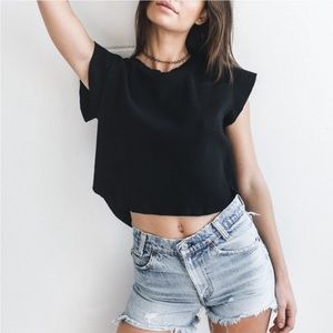 Joah Brown Honey Tee - Black Chunky Rib Black Crop Top